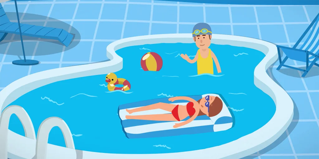 Illustration of man and woman in swimming pool
