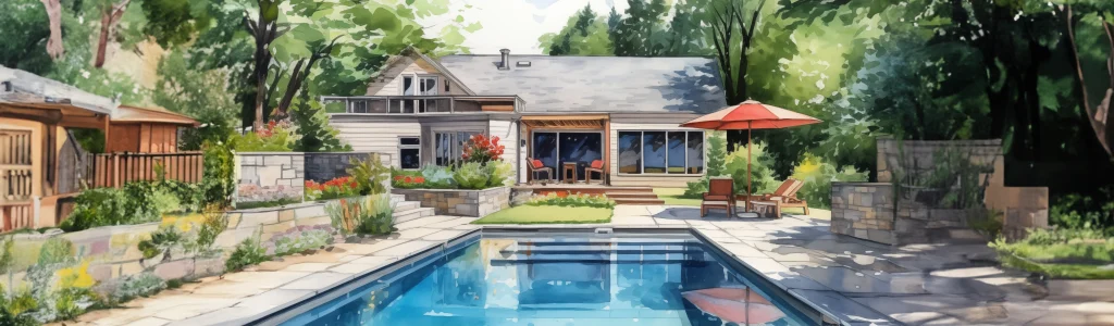 Backyard Pool Watercolor